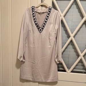 Trina Turk Cream Long Sleeve Dress with Black Trim